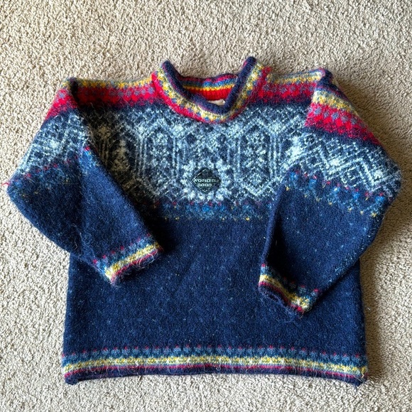 Dale of Norway Wool Fair Isle Nordic Colorful Navy Red Winter Sweater - Picture 1 of 7